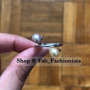 Sterling Silver double pearl ring